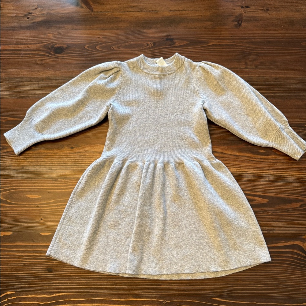 H&M Gray Mock Neck Puff Sleeve Sweater Dress